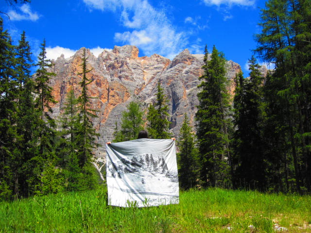 coperta imbottita con soffice ovatta, immagine Dolomiti bianco nero